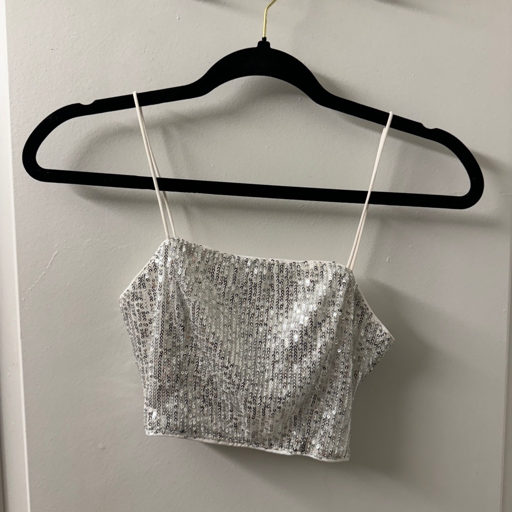 Silver sequin skirt and tank top set from princess polly